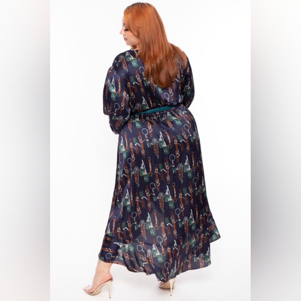 NEW NWOT CurvySense Plus Size Delphine Printed Hi-Low Navy Dress Size 3XL - Picture 2 of 7